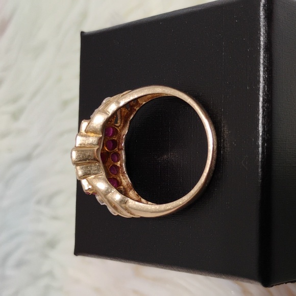 Auth 10k Solid Gold 19 Genuine Ruby Cluster & 6 Genuine Diamonds Ring Sz.7 - Picture 9 of 16